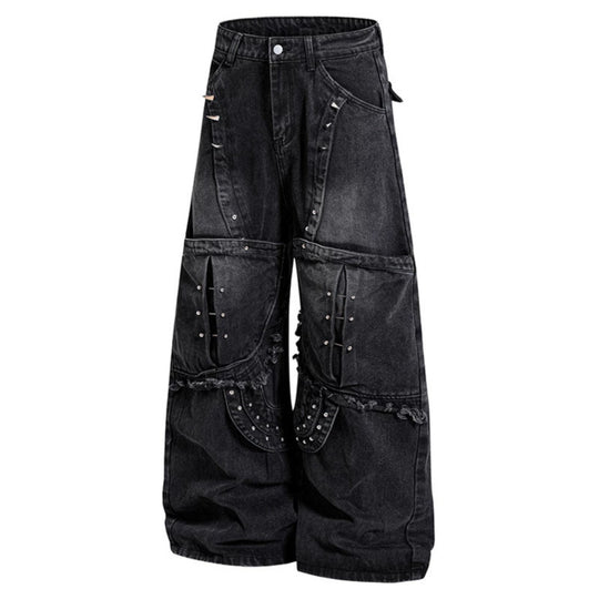 Damen Weite High‑Waist Denim‑Cargo‑Culotte mit Nieten und großen Pattentaschen Shop Nory