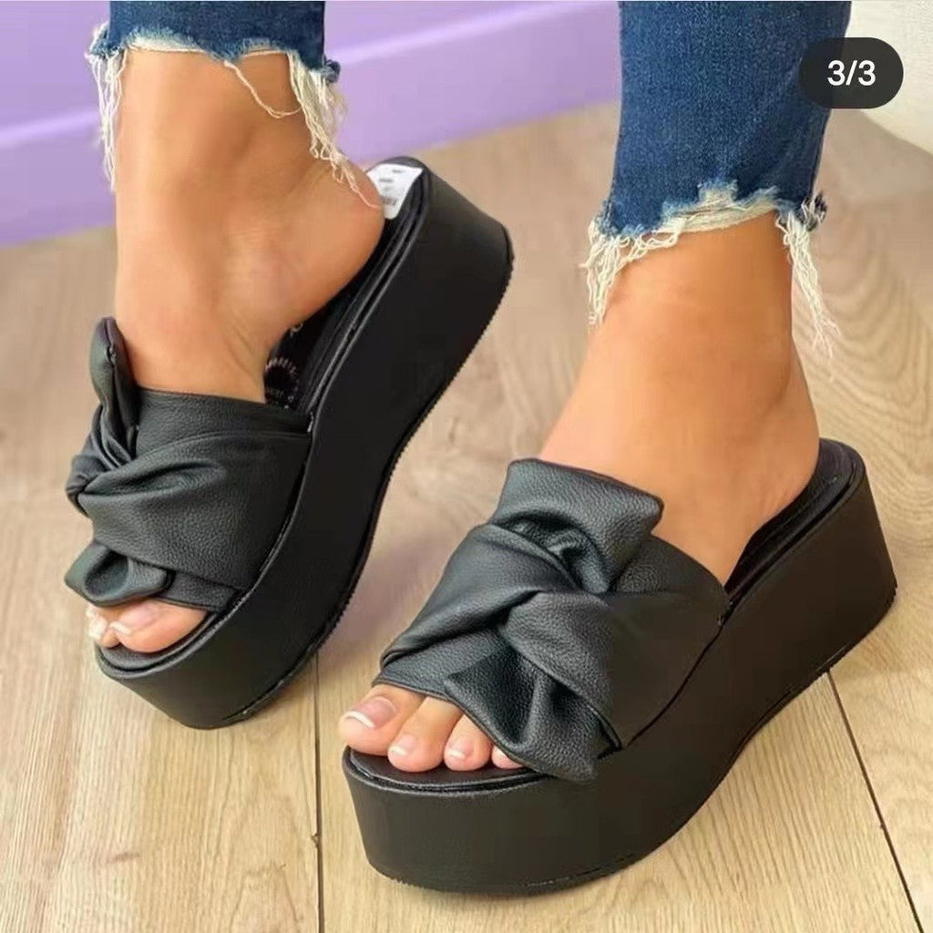 Damen Wedge-Pantoletten mit stilvollem Knotendesign und rutschfester Sohle