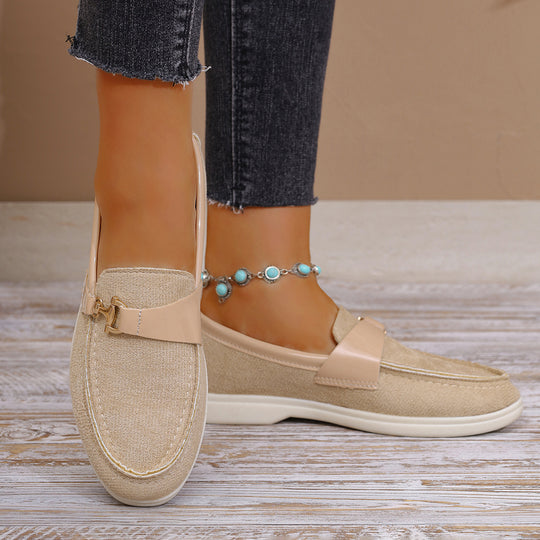 Damen elegante Veloursleder-Slipper mit dekorativer Metall-Hardware und flexibler Leichtlaufsohle Shop Nory