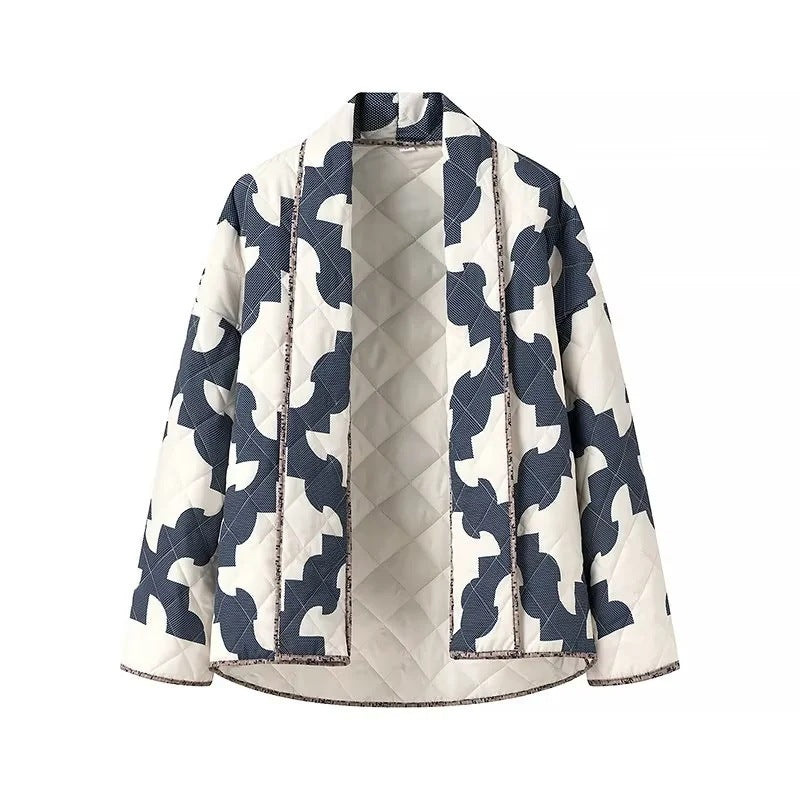 Damen Gequiltete Oversize-Jacke mit Patchworkmuster und weiter Kimono-Ärmel Shop Nory