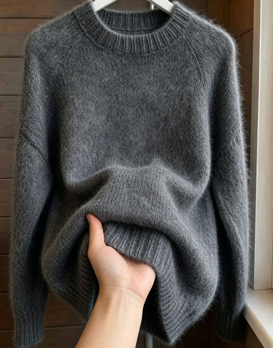Damen Oversize Mohair‑Mix Rundhalspullover mit Raglanärmeln und geripptem Saum Shop Nory