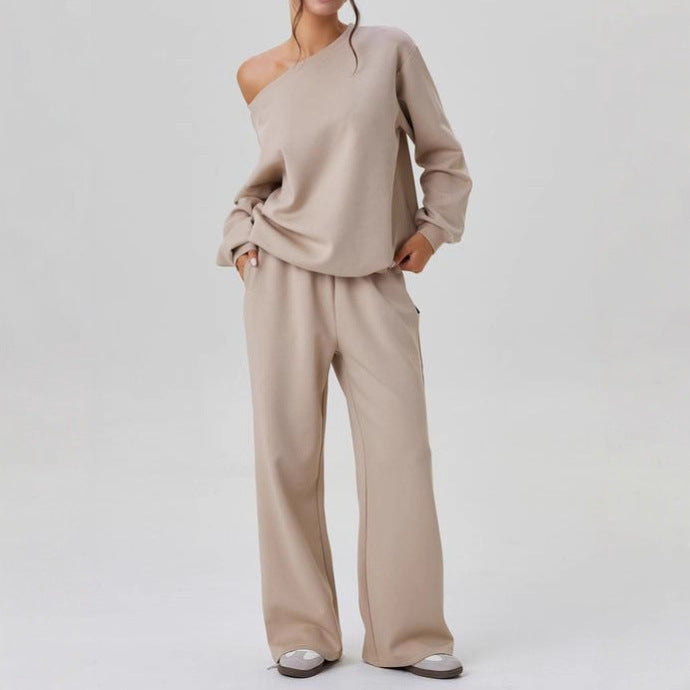 Damen nan legeres Lounge-Set mit einseitigem Schulterdetail und weiter Jogginghose Shop Nory