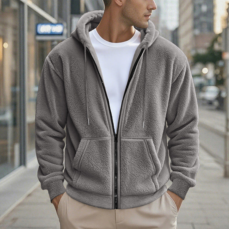 Herren Teddy-Fleece-Kapuzenjacke mit durchgehendem Reißverschluss und Kängurutaschen Shop Nory