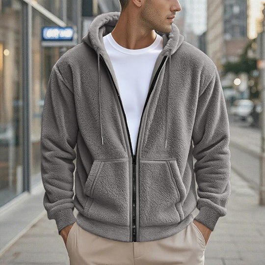 Herren Teddy-Fleece-Kapuzenjacke mit durchgehendem Reißverschluss und Kängurutaschen Shop Nory