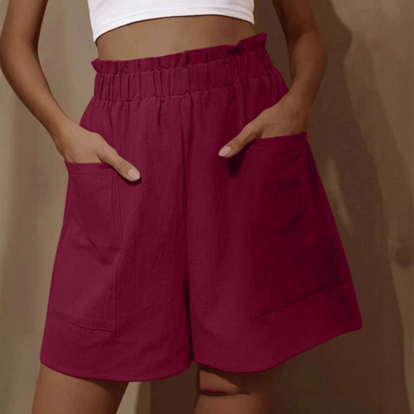 Damen lässige Leinen-Shorts mit elastischem Taillenzug und praktischen Seitentaschen