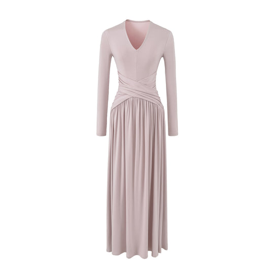 Damen V-Ausschnitt Maxi-Wickelkleid aus Jersey mit geraffter Taillenpartie Shop Nory
