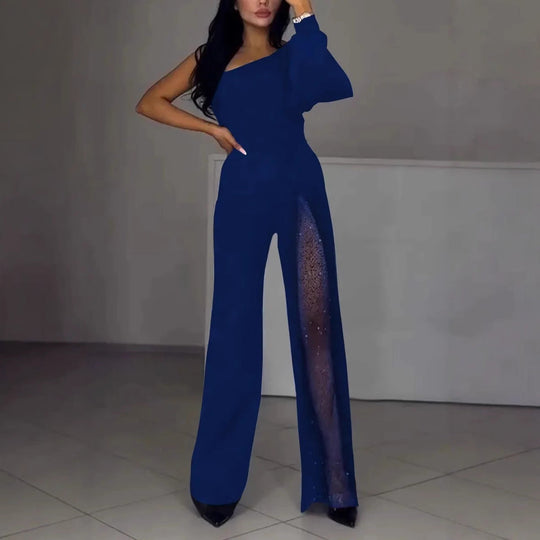 Damen Eleganter Jumpsuit mit transparenten Einsätzen und Pailletten
