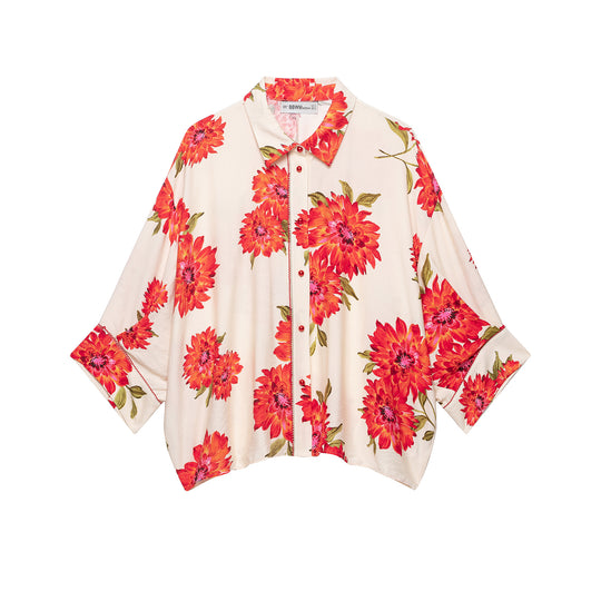 Damen Oversize-Hemdbluse mit großflächigem Blumenprint, Reverskragen und durchgehender Knopfleiste Shop Nory