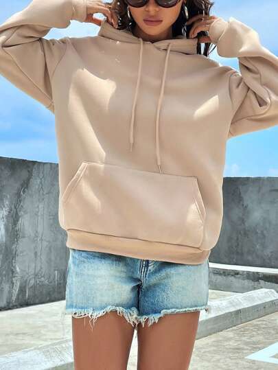 Damen nan cropped Oversize-Hoodie mit tiefer Schulterpartie, Kängurutasche und fleecegefüttertem Innenleben Shop Nory