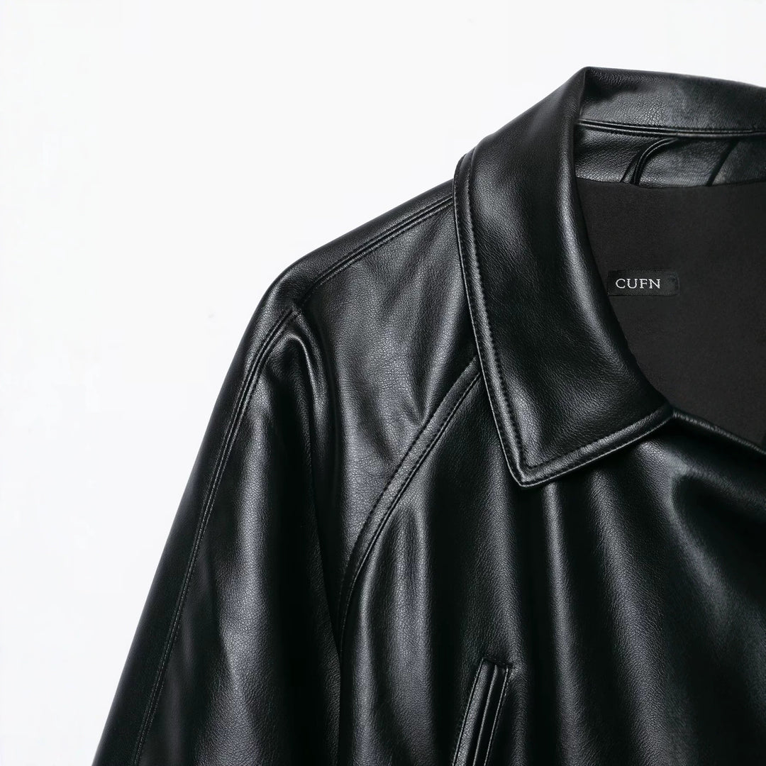 Damen Taillierter Kunstleder-Blazer mit Bindegürtel und Schalkragen Shop Nory