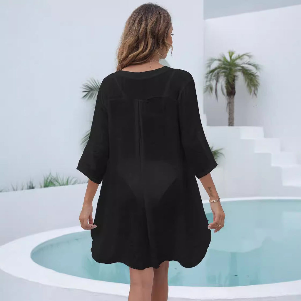 Damen legeres Strandkleid mit verschlusslosem V-Ausschnitt