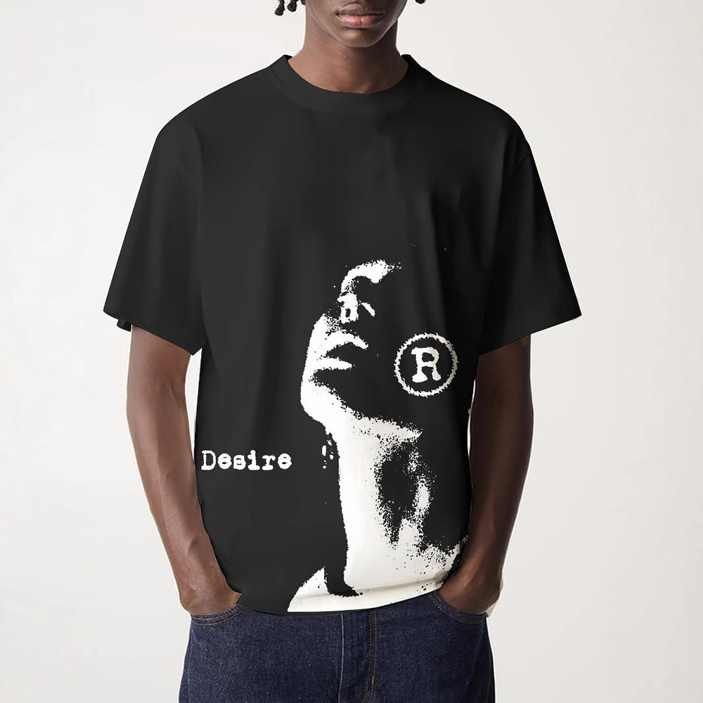 Herren Oversized T-Shirt mit großflächigem Vintage-Blumenprint und Rücken-Slogan Shop Nory