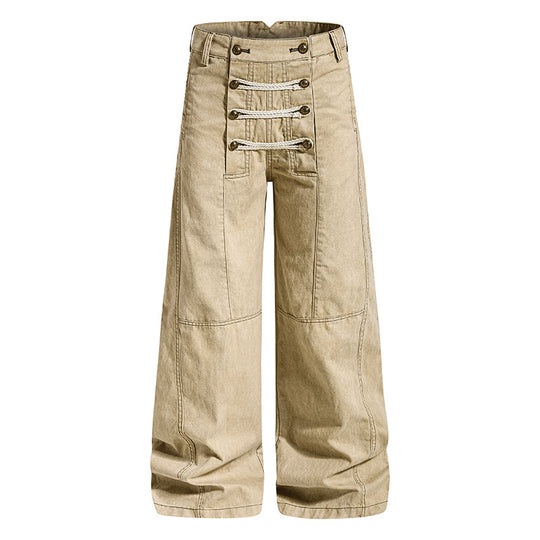 Damen High‑Waist Maritim inspirierte weite Bundhose mit dekorativer Kordel‑Schnürung Shop Nory