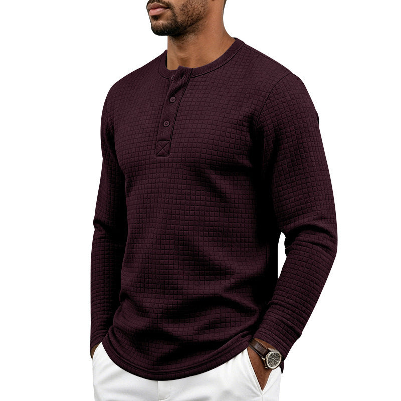 Herren Texturiertes Thermo-Henley-Langarmshirt mit Waffelstruktur und abgerundetem Saum Shop Nory