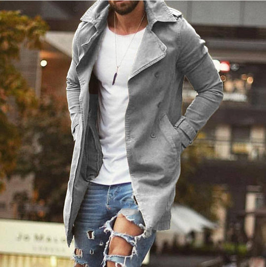 Herren nan leichter urbaner Trenchcoat mit zweireihiger Knopfleiste und lässiger Used-Optik Shop Nory