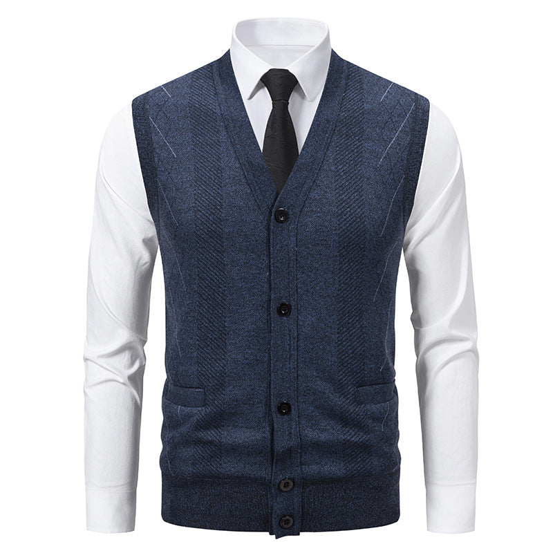 Herren Taillierte Feinstrick‑Weste mit V‑Ausschnitt, Knopfleiste und Eingrifftaschen Shop Nory