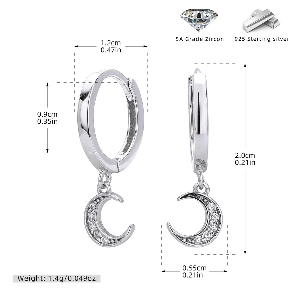 Damen Ohrhänger mit elegantem Mondanhänger und funkelnden Zirkonen Shop Nory