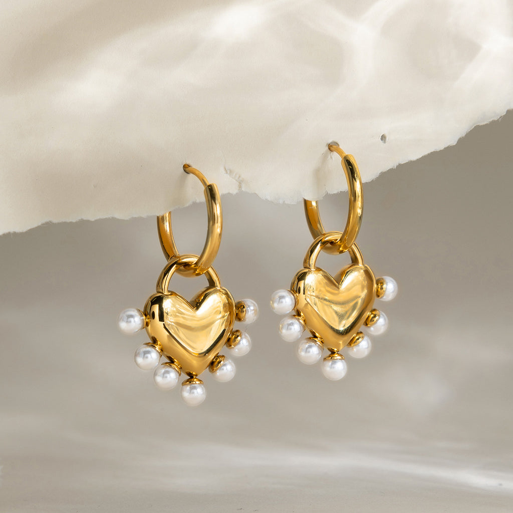 Damen Ohrhänger mit herzförmigem Anhänger und Perlendekor Shop Nory