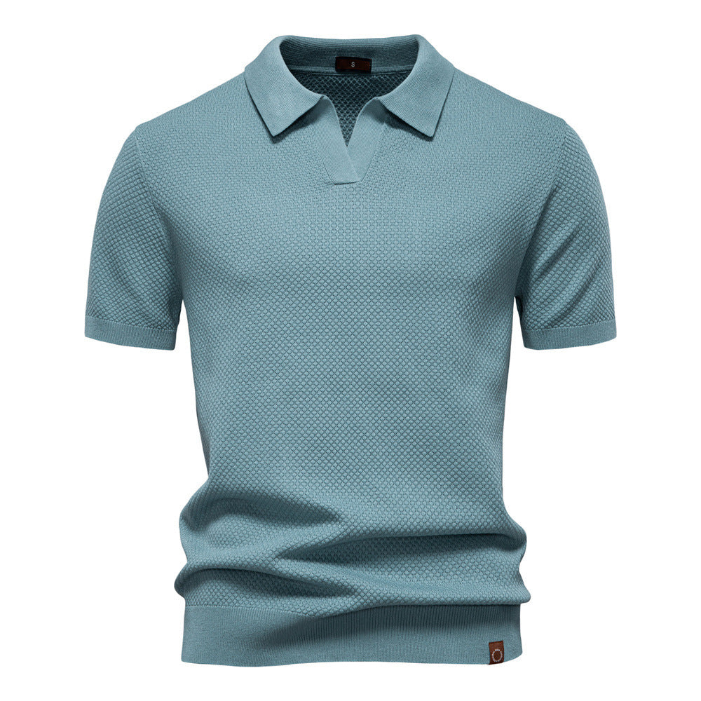 Herren nan strukturiertes Feinstrickpoloshirt mit offenem Reverskragen