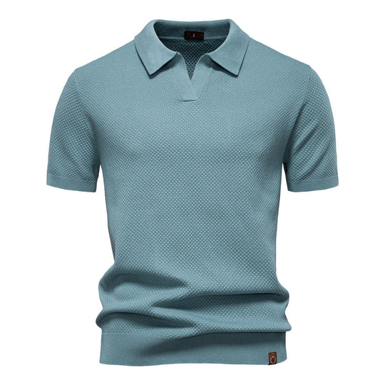 Herren nan strukturiertes Feinstrickpoloshirt mit offenem Reverskragen