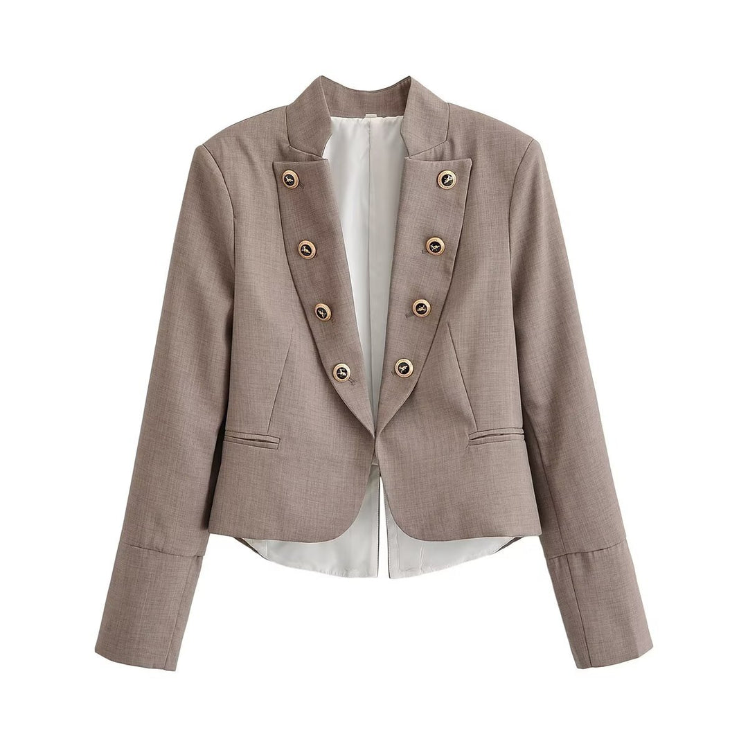 Damen Taillierter Cropped-Blazer mit Stehkragen und dekorativer Zierknopfleiste Shop Nory