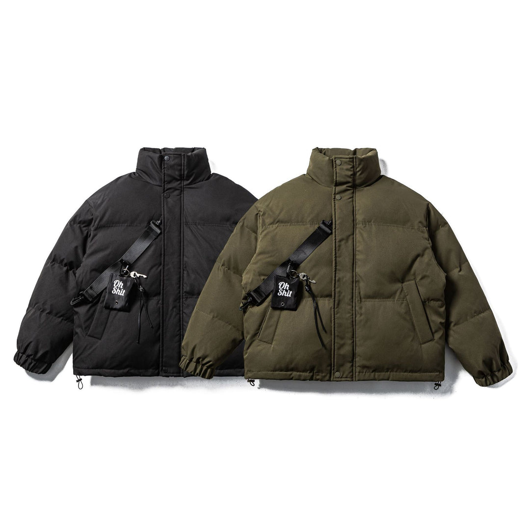 Unisex Boxy-wattierte Pufferjacke mit hohem Stehkragen, verstellbarem Saum und Utility-Gurt Shop Nory