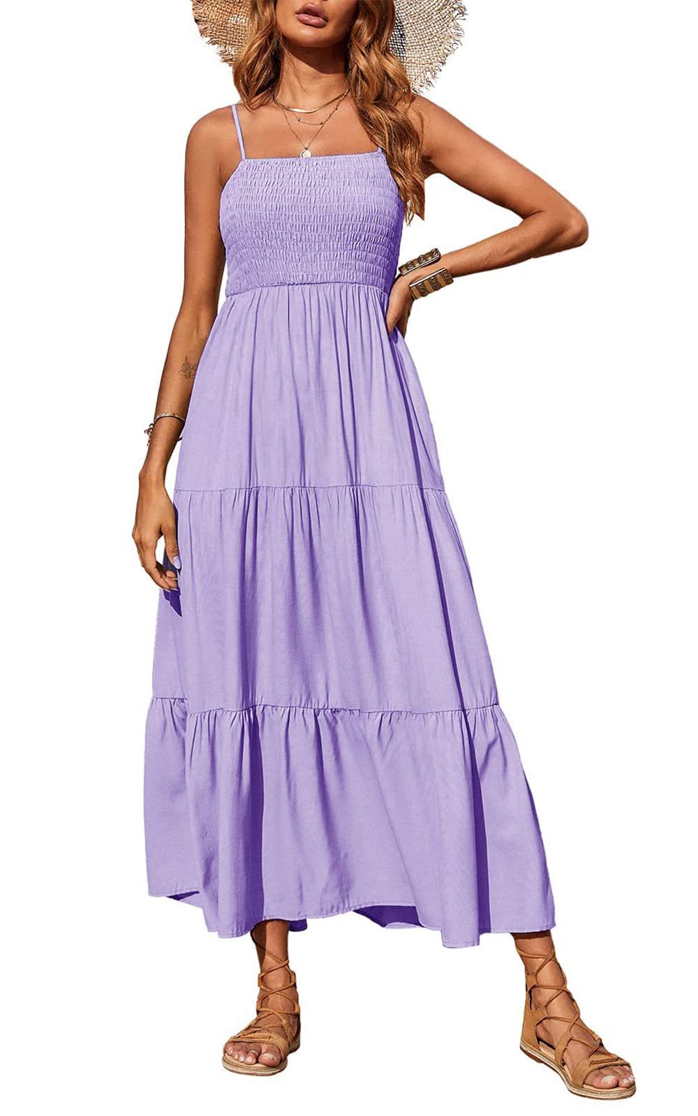 Damen Maxikleid mit verstellbaren Trägern und Rüschen