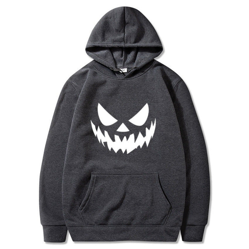 Unisex Kapuzenpullover mit gruseligem Kürbisgesicht-Print und Oversize Kängurutasche Shop Nory