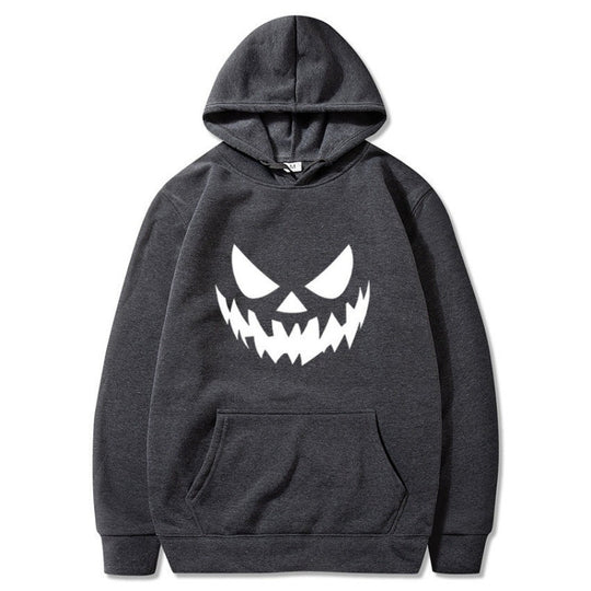 Unisex Kapuzenpullover mit gruseligem Kürbisgesicht-Print und Oversize Kängurutasche Shop Nory
