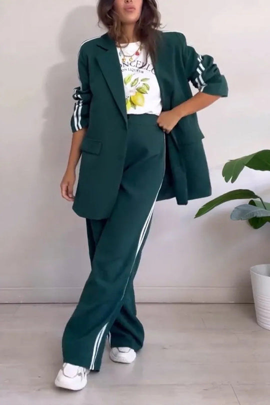 Damen elegantes Blazer-Set mit sportlichen Akzenten und weitem Schnitt Shopnory