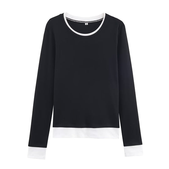 Damen Langarm-Shirt im Lagenlook mit Kontrastbündchen und Rundhalsausschnitt Shop Nory