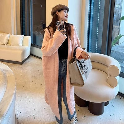 Damen Langer Teddy-Fleece-Mantel mit Kapuze, überschnittener Schulter und weich fallender A-Linie Shop Nory
