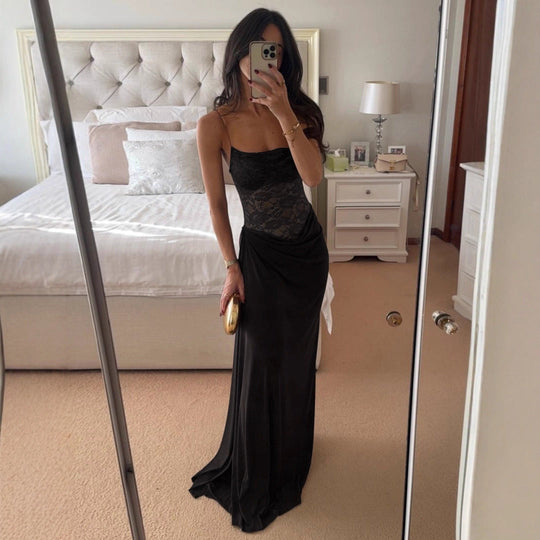 Damen Elegantes Cocktailkleid mit Spitzenoberteil und fließendem Rock