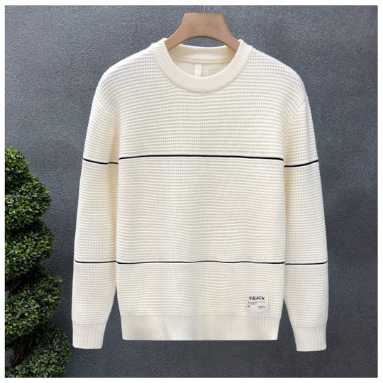 Unisex Strukturierter Waffelstrick-Pullover mit feinen Kontraststreifen Shop Nory