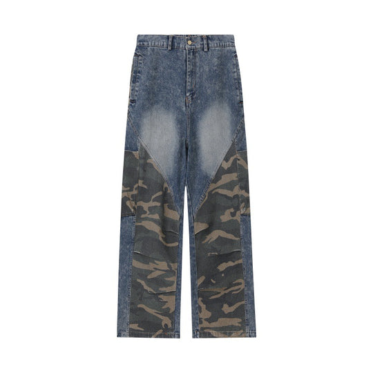 Damen Weite High‑Waist Denim‑Cargohose mit Camouflage‑Einsätzen Shop Nory