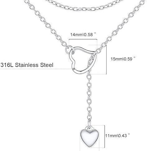 Damen modische Halskette mit doppeltem Herzanhänger und eleganter Gliederkette Shop Nory