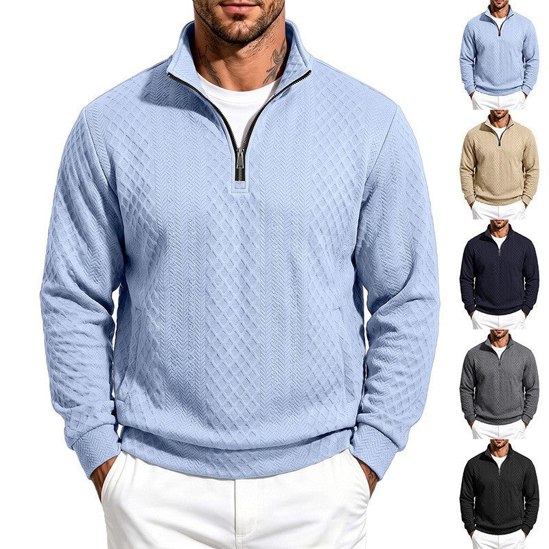 Herren Texturierter Halbzip-Pullover mit Stehkragen und Strukturmuster Shop Nory
