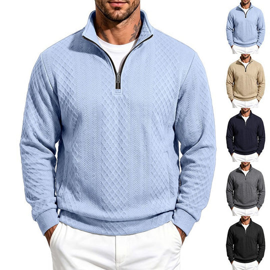 Herren Texturierter Halbzip-Pullover mit Stehkragen und Strukturmuster Shop Nory