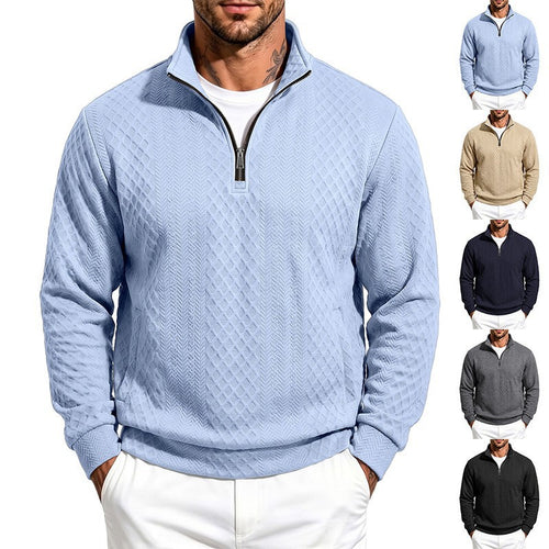 Herren Texturierter Halbzip-Pullover mit Stehkragen und Strukturmuster Shop Nory