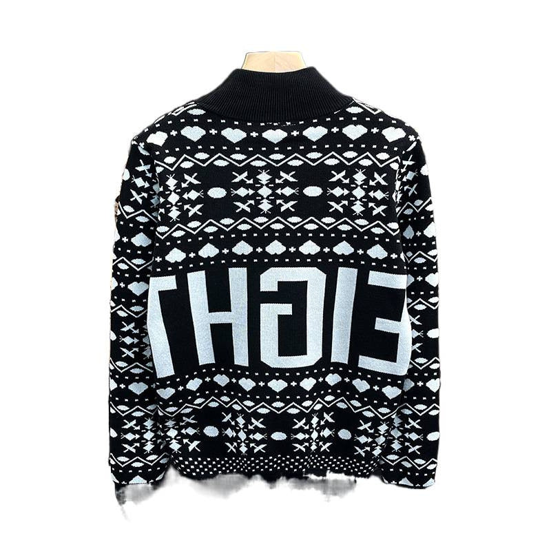 Herren Rollkragenpullover mit Norweger-Jacquard und großflächigem Logoprint Shop Nory