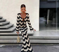 Damen Strick-Maxi-Kleid mit Zickzackmuster und dezenten Cut-Outs