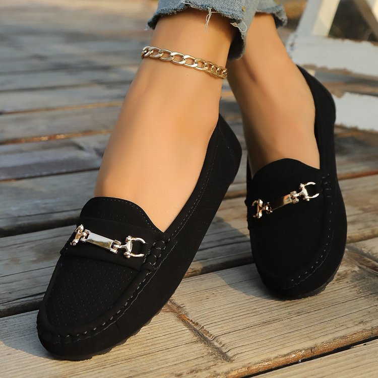 Damen Mokassins mit perforiertem Design und dekorativem Schnallenakzent