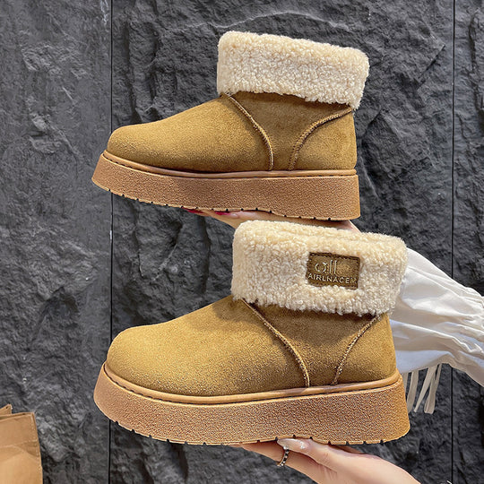 Damen Gefütterte Plateau‑Winterstiefeletten mit Teddyfell‑Kragen und rutschfester Profilsohle Shop Nory