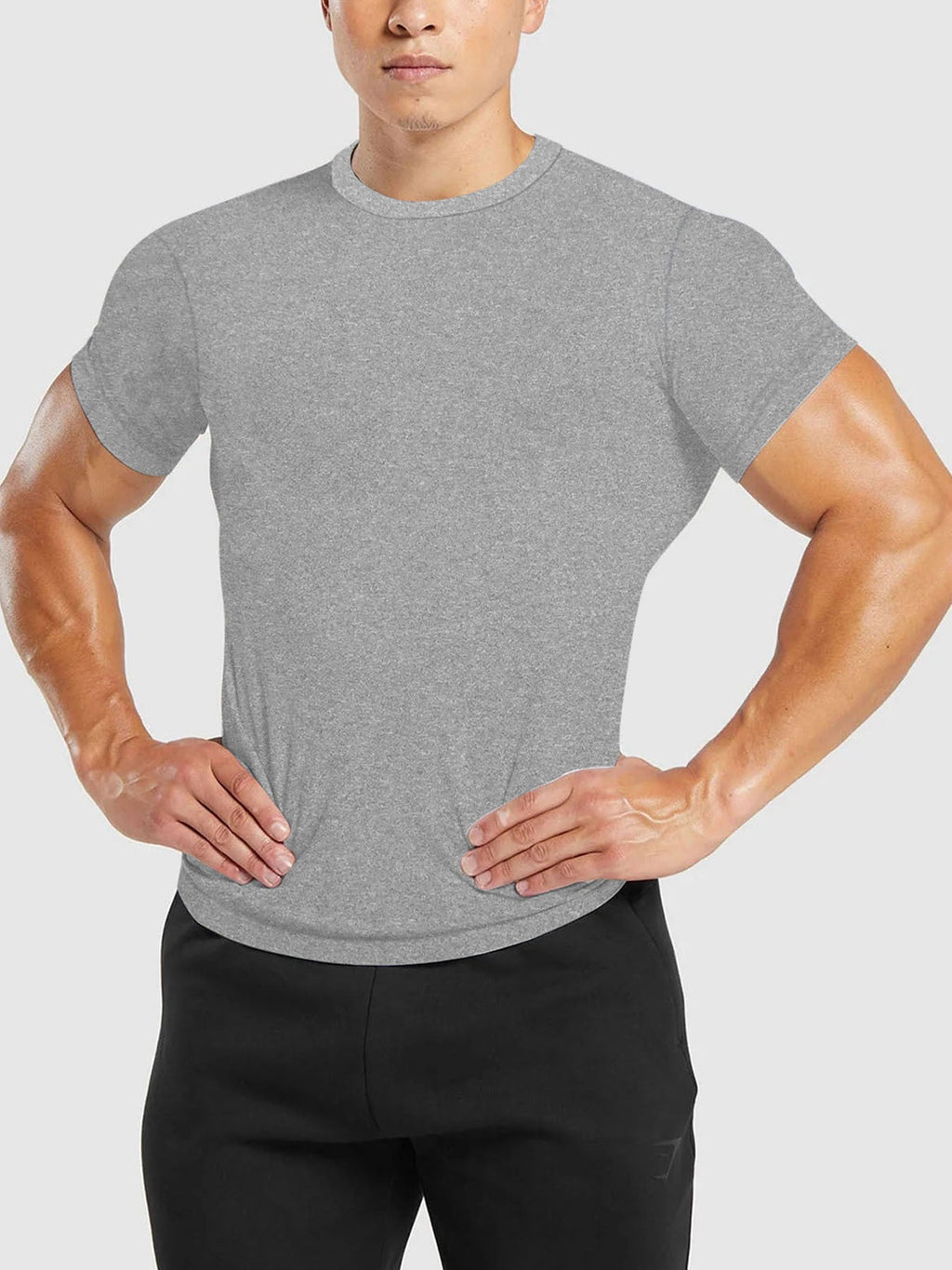 Herren nan tailliertes Rundhals-Leistungsshirt mit elastischem Seitenkeil und flachen Nähten