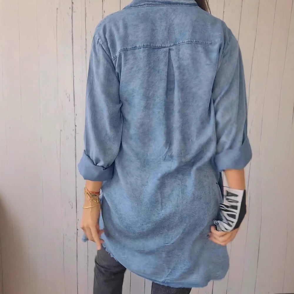 Damen Lässige Denim-Hemdjacke
