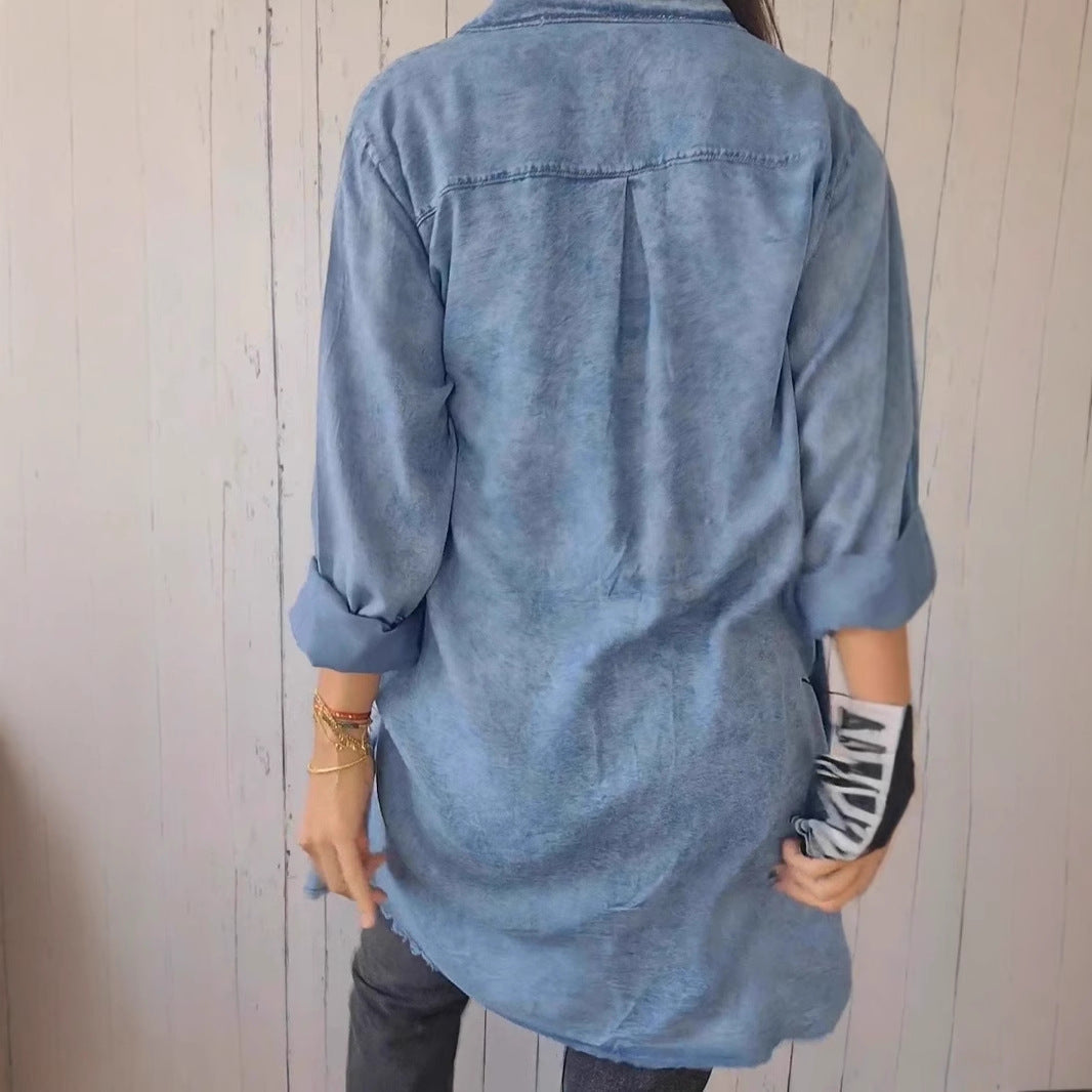 Damen Lässige Denim-Hemdjacke