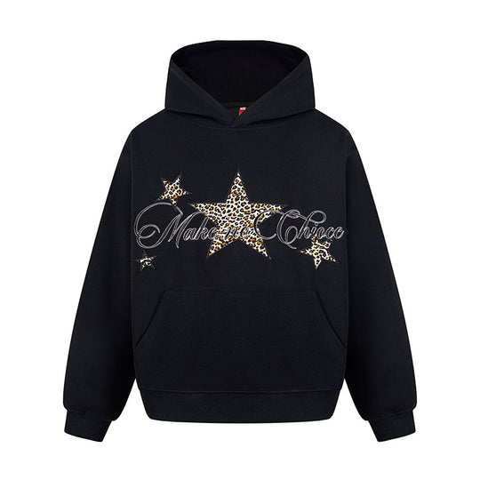 Damen Oversize Kapuzenpullover mit Kängurutasche und Leo‑Stern‑Print Shop Nory