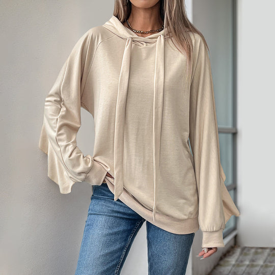 Damen Lässiger Oversize-Hoodie mit Kapuze, langen Kordelbändern und Raglanärmeln Shop Nory