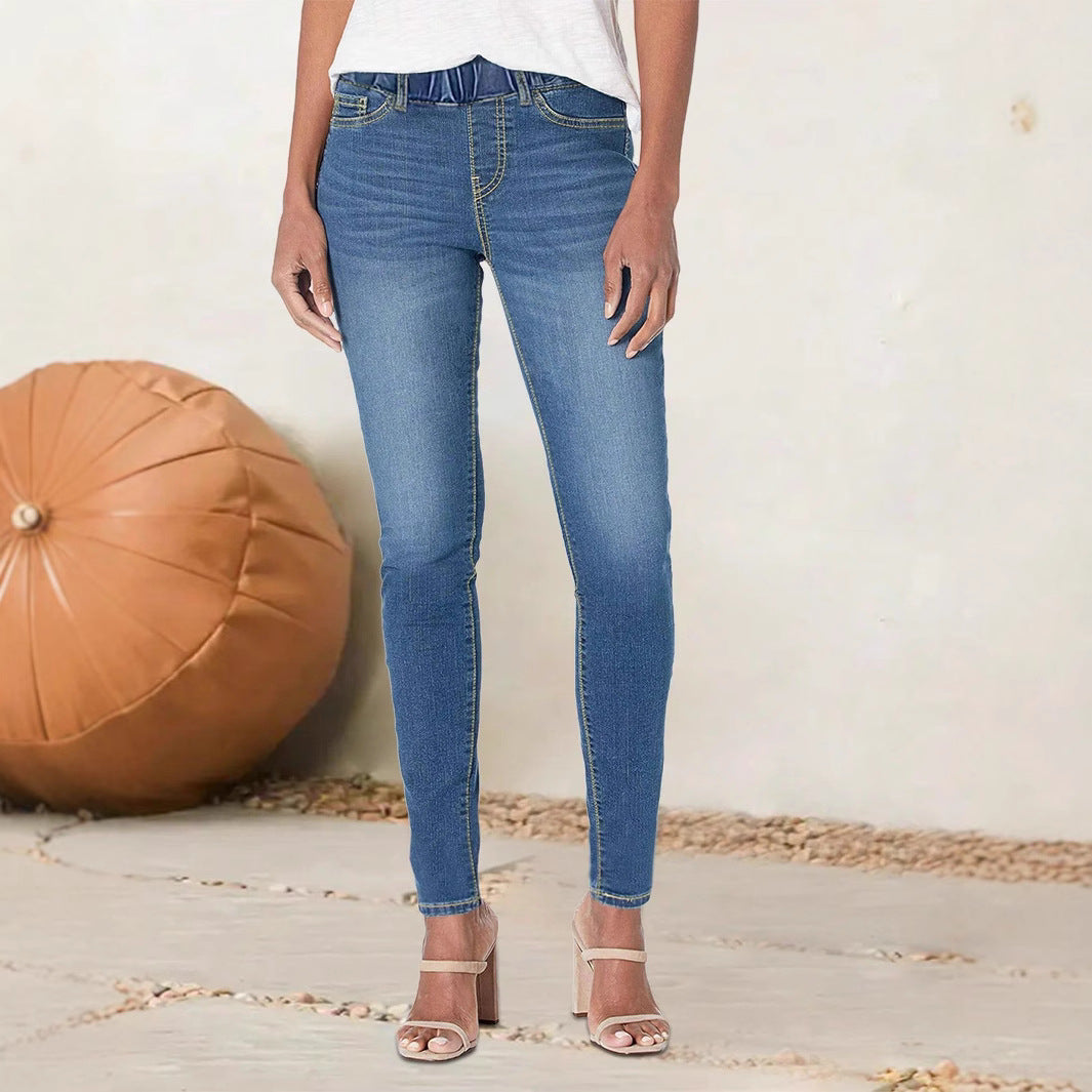 Damen hochgeschnittene Stretch-Jeggings mit elastischem Komfortbund und Gesäßtaschen Shop Nory