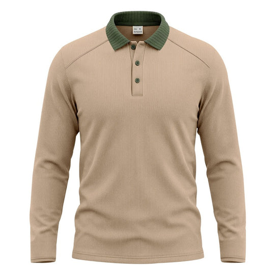 Herren Langarm-Polo aus feinem Rippstrick mit Kontrastkragen und Knopfleiste Shop Nory